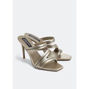 PEDRO GARCIA Fionn beige silk Swarovski crystals slide sandals heels size 40 NEW